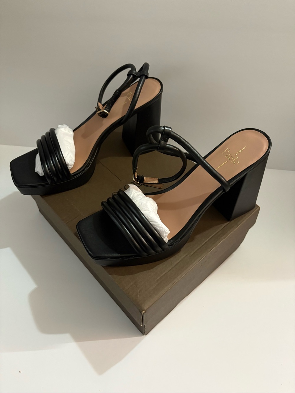 Paolo Black Strappy Block Heel Sandals
